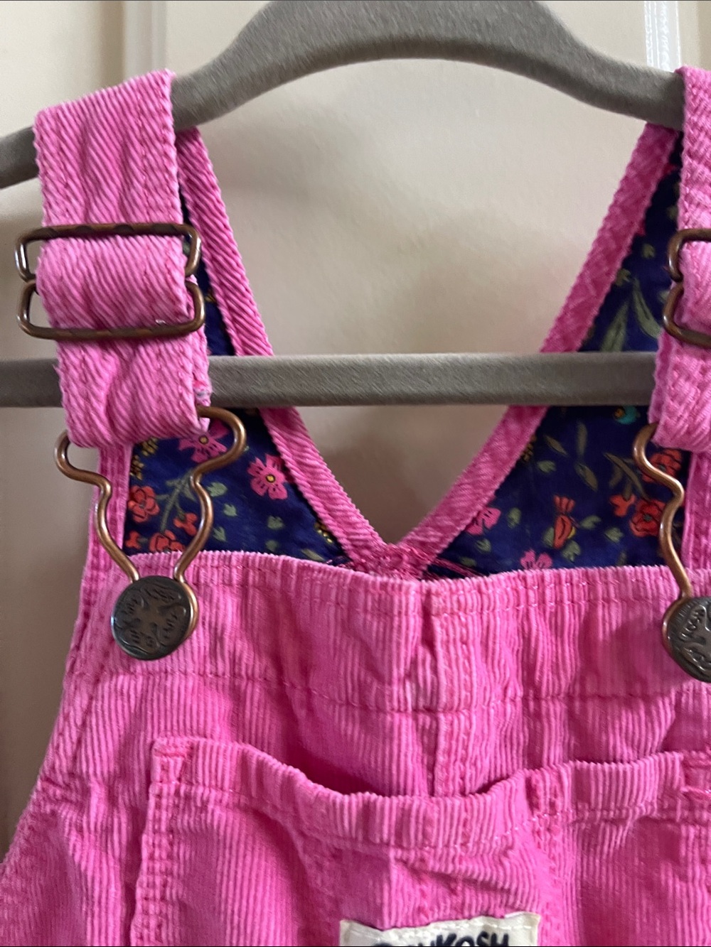 OshKosh B'gosh Hot Pink Corduroy Overalls, and matching Floral Shirt - Picture 11 of 12